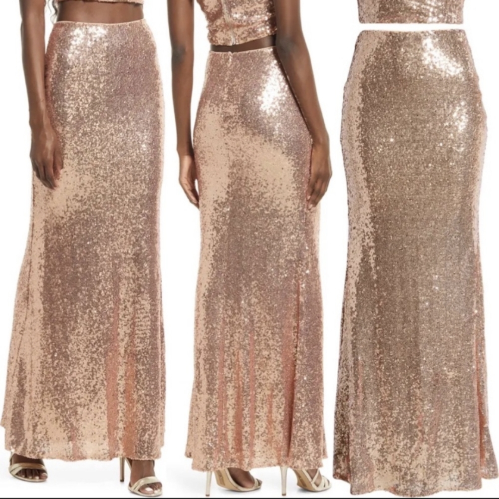 NWT Lulu's rose gold sequin maxi skirt